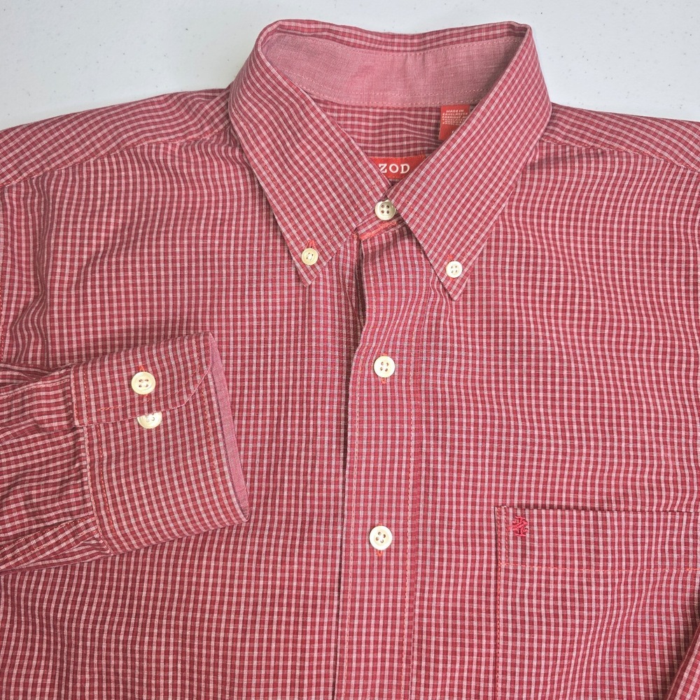 IZOD Men's Medium Red White Check Long Sleeve‎ Shirt -1306